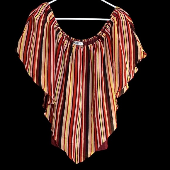 Caren Sport Multicolor Striped Blouse with Bat Wing Sleeves, Attached Tank Under - Picture 2 of 9